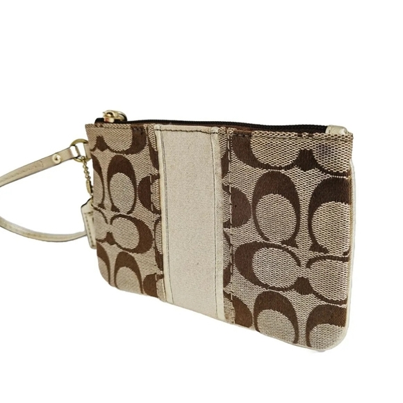 Coach Signature Mini Brown Gold Wristlet Wallet - Picture 11 of 15